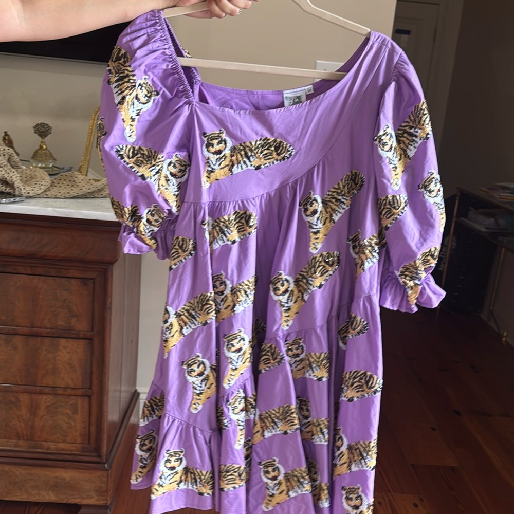 Queen of sparkles, purple, tiger, mini dress, size medium